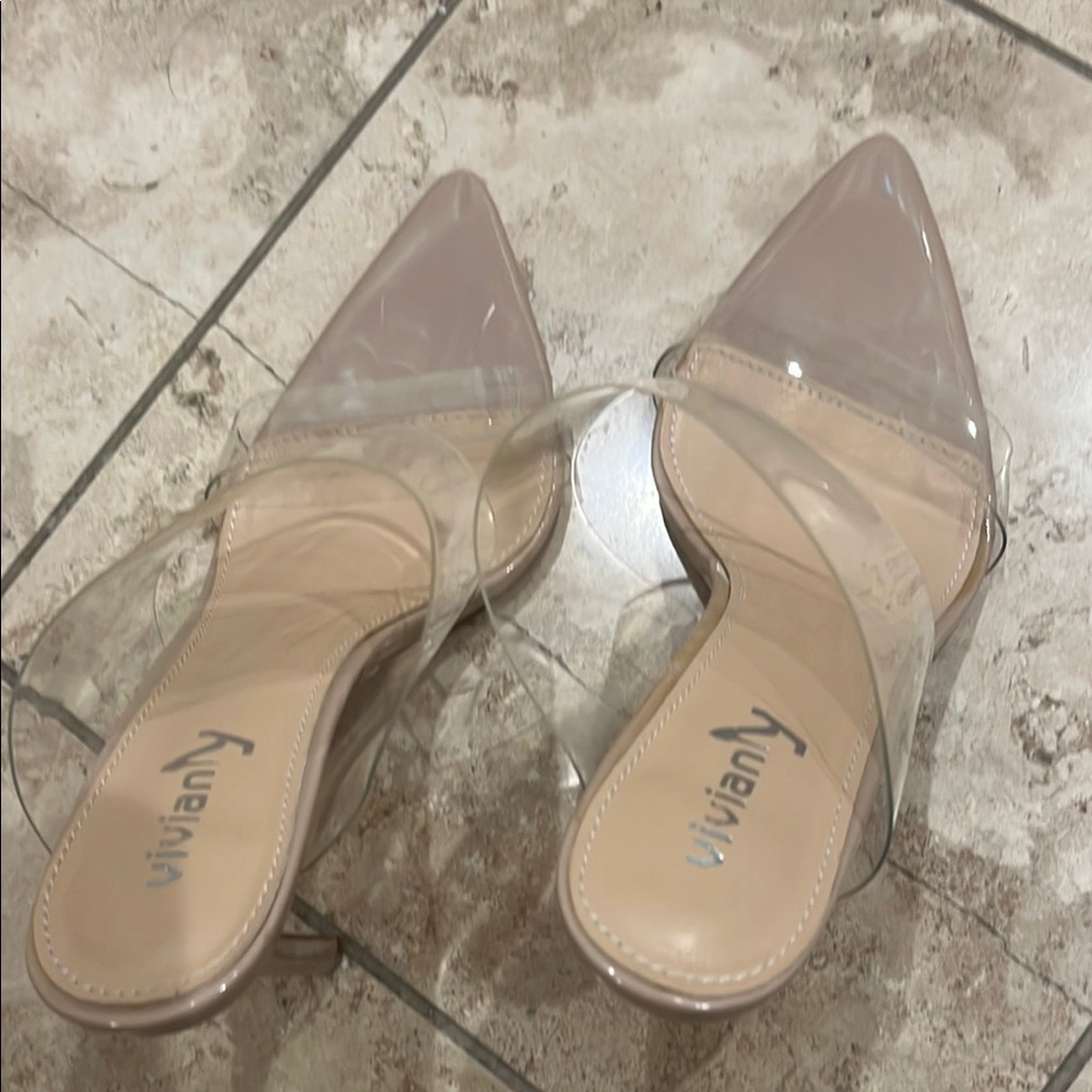 Vivianly Women's Transparent and Taupe Heels